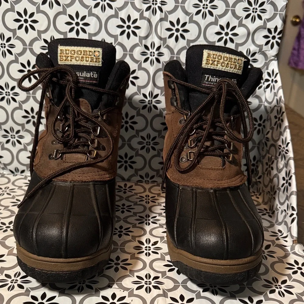 Rugged Exposure men’s Brown suede Black rubber bottom snow work Boots sz 11